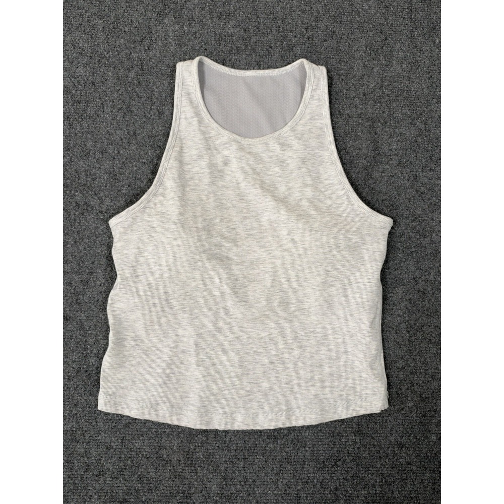 Vuori Pose Plyo Tank Womens Medium Gray Ribbed Built In Bra Cropped Athletic